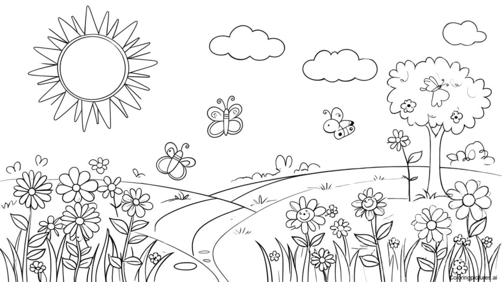 Spring Meadow Coloring Page