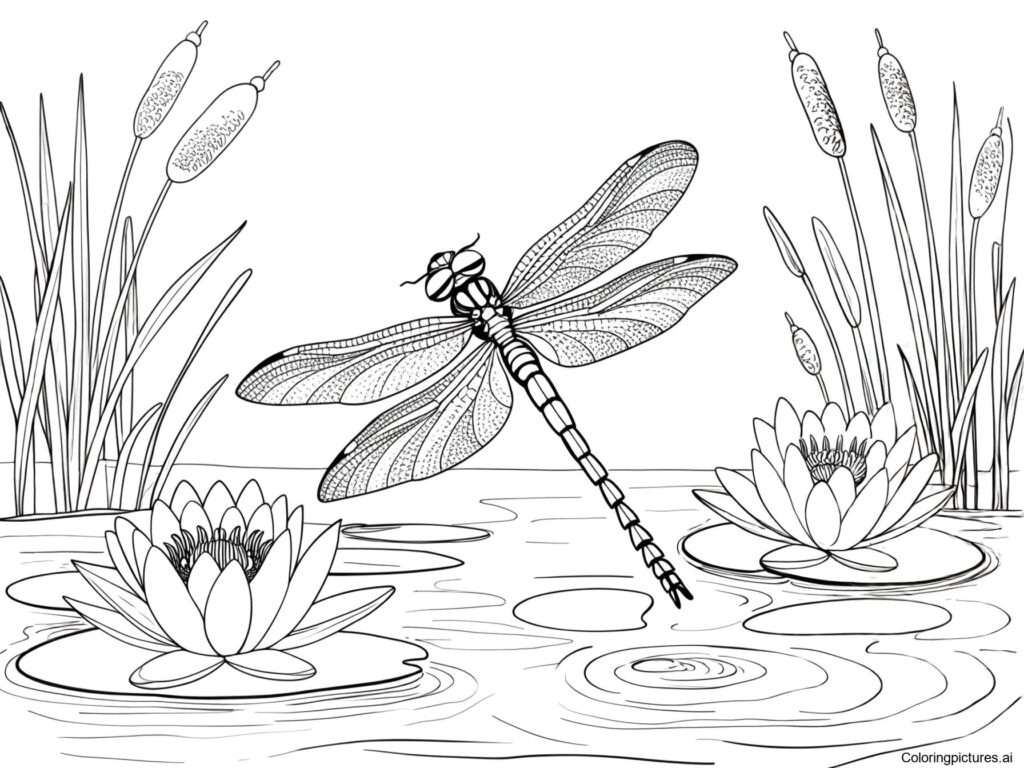 Dragonfly In Nature Free Printable Coloring Page Dragonfly In Nature Free Printable Coloring Page