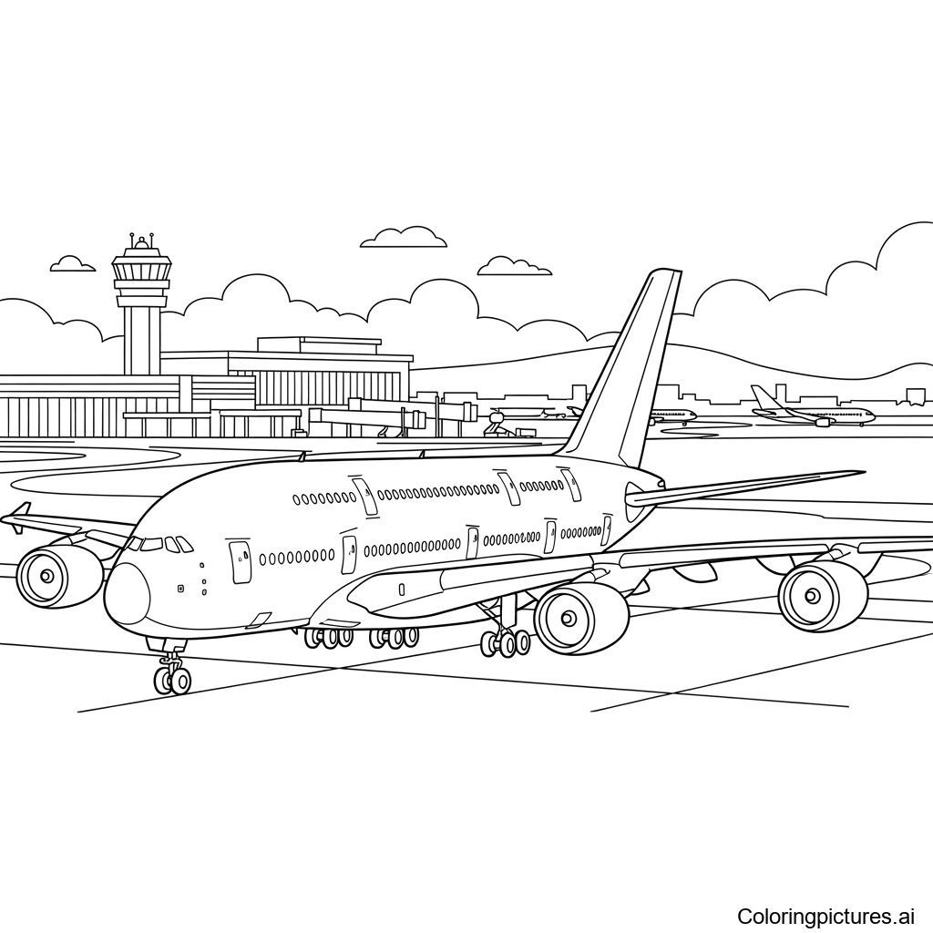 Airbus A380 Free Printable Coloring Page