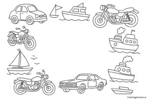 Vehicles Coloring Page with Names